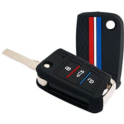 Keyzone Striped Silicone Key Cover Compatible For Skoda Kylaq, Slavia, Kodiaq, Kushaq, Octavia, Karoq, Superb 3 Button Flip Key (Kzs17_Octaviaflip_Black)