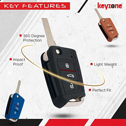 Keyzone Striped Silicone Key Cover Compatible For Skoda Kylaq, Slavia, Kodiaq, Kushaq, Octavia, Karoq, Superb 3 Button Flip Key (Kzs17_Octaviaflip_Black)