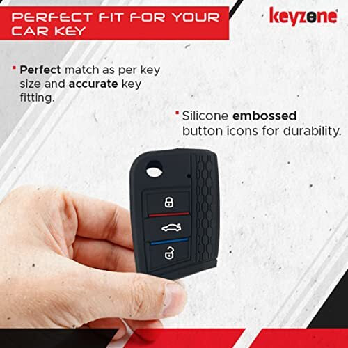 Keyzone Striped Silicone Key Cover Compatible For Skoda Kylaq, Slavia, Kodiaq, Kushaq, Octavia, Karoq, Superb 3 Button Flip Key (Kzs17_Octaviaflip_Black)