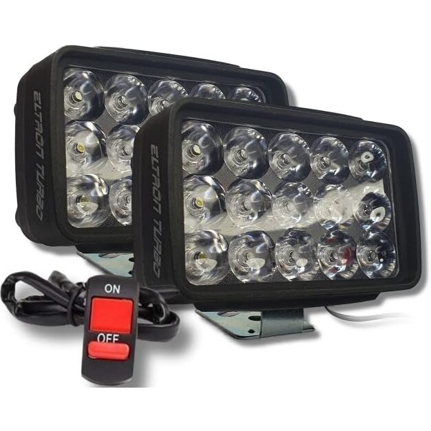 Eltron Turbo Elt5412X20 Original Imported 12V Dc Power 15 Led Fog Light, Waterproof Head Lamp, Bar Light Universal For All Motorcycle,Bikes, Scooty (Pack Of 2, Free On/Off Switch, White)