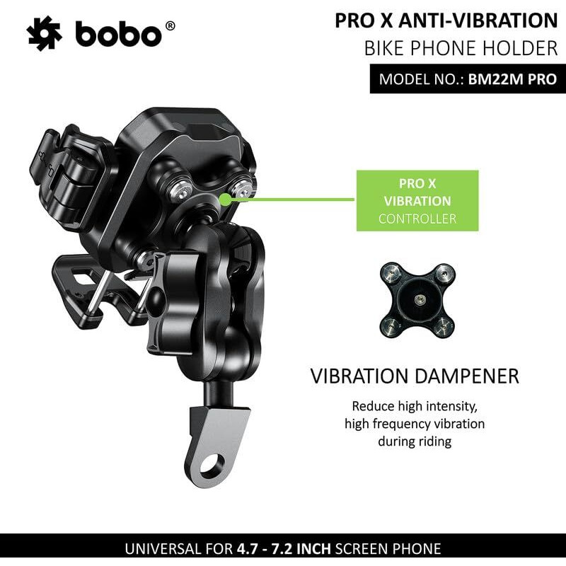 Bobo Bm22M Pro Mirror Mount Anti-Vibration Anti-Theft Waterproof Bike/Motorcycle/Scooter Mobile Phone Holder Mount Ideal For Maps And Gps Navigation (Black)