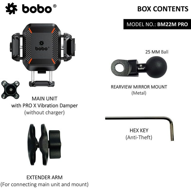 Bobo Bm22M Pro Mirror Mount Anti-Vibration Anti-Theft Waterproof Bike/Motorcycle/Scooter Mobile Phone Holder Mount Ideal For Maps And Gps Navigation (Black)