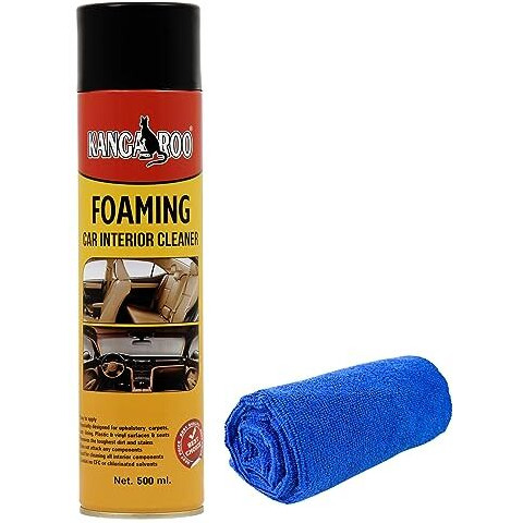 Kangaroo Foaming Car Interior Cleaner 500 Ml With Microfiber Towel || Foam Based Hi-Tech Formula || Waterless Foam Spray Use For Leather Seat, Sofa, Car Roof Cleaner