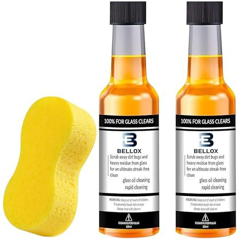 Bellox Car Windshield Glass Cleaner With Sponge | Oil Film And Water Spot Remover For Glass Surfaces | Glass Cleaner For Home And Auto Windows Cleaning, 100Ml (Pack Of 2)