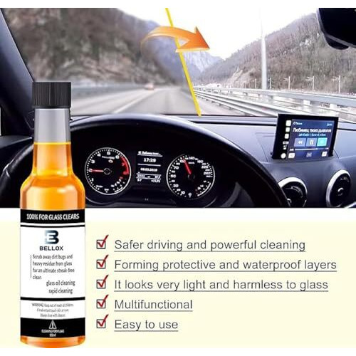 Bellox Car Windshield Glass Cleaner With Sponge | Oil Film And Water Spot Remover For Glass Surfaces | Glass Cleaner For Home And Auto Windows Cleaning, 100Ml (Pack Of 2)