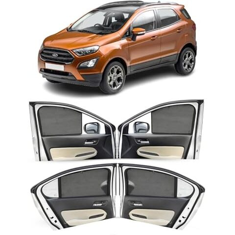 Autofact Ford Ecosport Car Window Sun Shade Protector Non-Magnetic Sun Shade For Car Windows, Z-Black Fix-Type Curtains | Compatible With Ford Ecosport | 4-Piece Set Half Cut In Front Window
