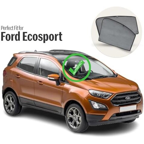 Autofact Ford Ecosport Car Window Sun Shade Protector Non-Magnetic Sun Shade For Car Windows, Z-Black Fix-Type Curtains | Compatible With Ford Ecosport | 4-Piece Set Half Cut In Front Window