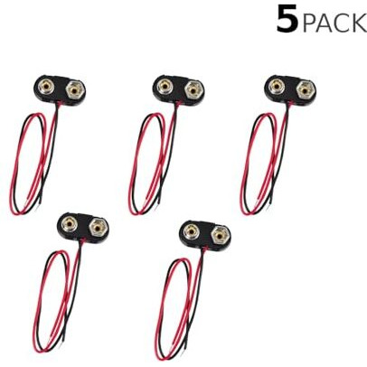 Centiot - 9V Battery Snap Power Clip Connector To Open Wire 26Awg - Hard Plastic Abs Connector (T Type, Pack Of 5)