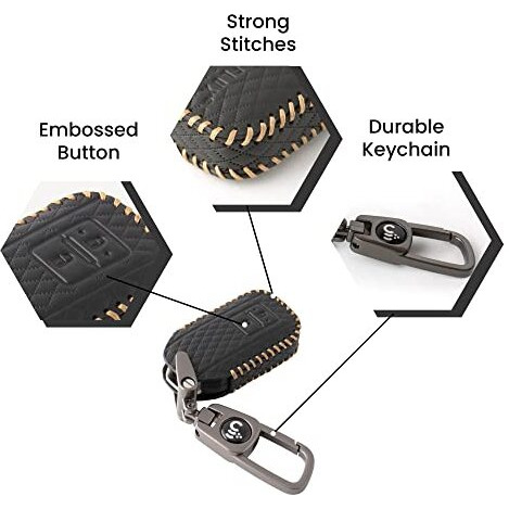 Shopoflux Leather Key Cover Compatible With Baleno, Grand Vitara, Xl6, Swift, Brezza, Celerio, Ignis, Ertiga, Dzire, Fronx, Urban Cruiser, Glanza, Hyryder (Black)