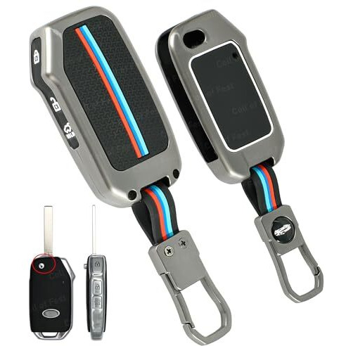 Coll Of Fest Metal Silicon Key Cover Compatible For Kia Seltos 2023 2024 Hte 3 Button Flip Key Cover Full Metal Protections Special Feature Visible In Low-Light Conditions