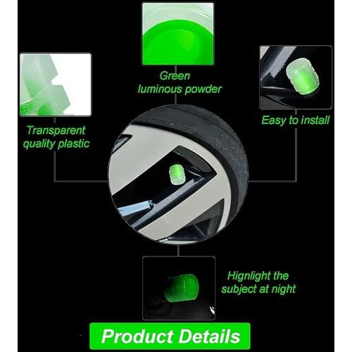 Car Tyre Valve Caps, Fapiwen 8Pcs Fluorescent Tire Valve Caps With Neon Glow, Universal Tyre Air Valve Caps, Car Tyre Cap Light For Car Truck Motorcycles Bike (4*Green+4*Red)