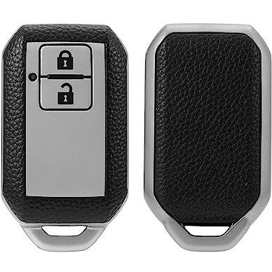 Keyzone Leather Tpu Key Cover Compatible For Suzuki Fronx, Jimny, Grand Vitara, Brezza, Swift, Baleno. Ertiga, Xl6, Ignis. Dzire 2 Button Smart Key (Black)