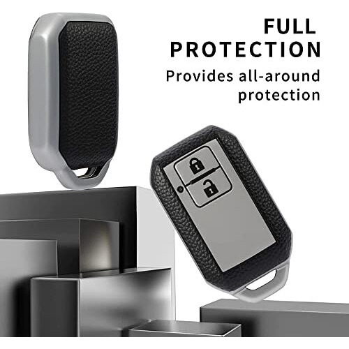 Keyzone Leather Tpu Key Cover Compatible For Suzuki Fronx, Jimny, Grand Vitara, Brezza, Swift, Baleno. Ertiga, Xl6, Ignis. Dzire 2 Button Smart Key (Black)