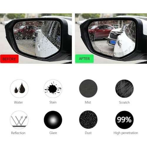 Car Mirror Rain Guard, Bowiemall 2Pcs Car Rearview Mirror Film, Rainproof Waterproof Car Mirror Sticker, Mirror Film Anti Fog Nano Coating Car Film For Car Mirrors