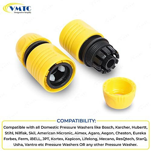 Vmtc Quick Connector Set (1/2") 2-Piece Kit For Gardening & High-Pressure Car Washers (Compatible With Karchre K1-K7, Bosch Aqt, Black & Decker, Hbertt, And More)