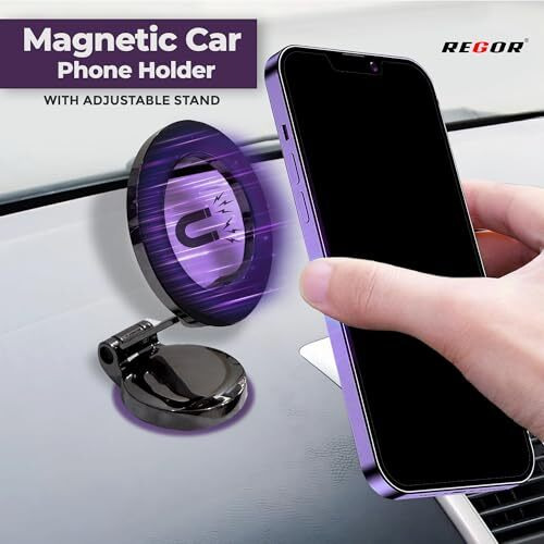 Regor Magnetic Phone Holder For Car Dashboard | Hands-Free Mag-Safe Phone Holder | 360 Adjustable Car Mount Mobile Stand | Cell Phone Stand For All Smartphones Iphone Android  Black