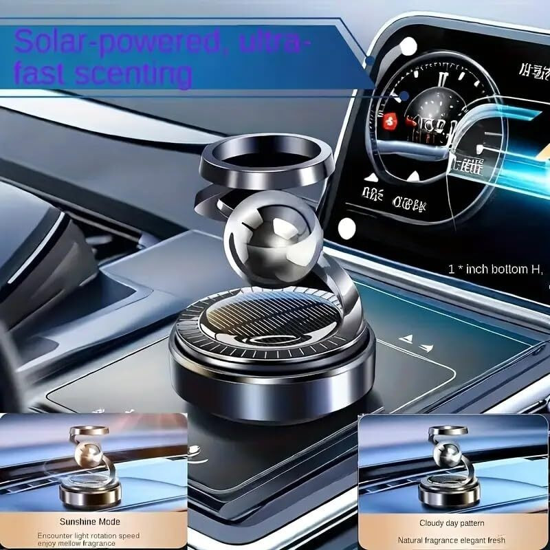 Solar Car Air Freshener | Rotating Car Dashboard Perfume Diffuser, Auto Dashboard Aroma, Long-Lasting Scent, Eco-Friendly, Decoration For Car Interior | Solar-Powered Aromatherapy Car Air Freshener