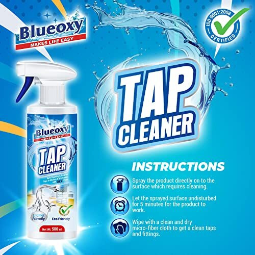 Herbo Pest Blueoxy Tap Cleaner & Shiner Limescale Remover Tub Delimer Scale Away Removes Oxidation Rust, Calcium Iron Deposit Washroom Accessories Cleaner Ecological Formulation500 Ml Rtu Spray Qty 2