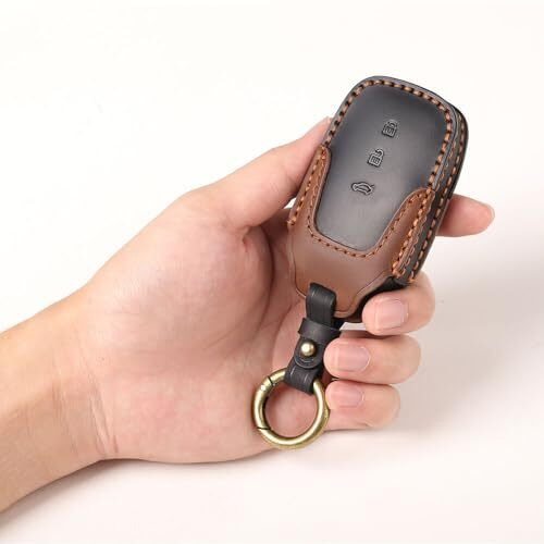 Keyzone Dual Leather Key Cover For Toyota Fortuner, Legender, Land Cruiser, Innova Hycros, 3 Button Smart Key (Black-Brown)