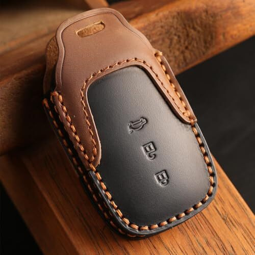 Keyzone Dual Leather Key Cover For Toyota Fortuner, Legender, Land Cruiser, Innova Hycros, 3 Button Smart Key (Black-Brown)