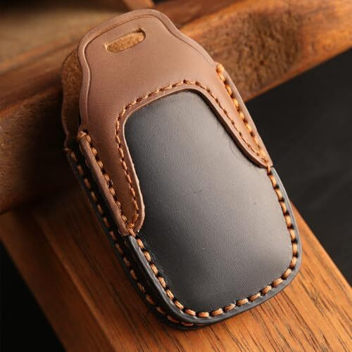 Keyzone Dual Leather Key Cover For Toyota Fortuner, Legender, Land Cruiser, Innova Hycros, 3 Button Smart Key (Black-Brown)