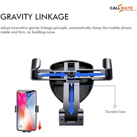 Callmate Car Mobile Holder For Ac Vent, 360 Rotation, Durable Gear, Easy Mount, Compatible With Horizontal, Cross, Round & Oblique Air Outlets, Convenient Charging For All Smartphones (Black)
