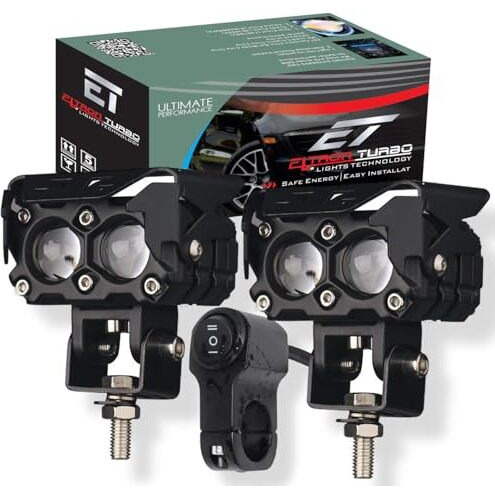 Eltron Turbo Waterproof Super High Bright Dual Lens Mini Driving Power Fog Led Light Universal For All Motorcycle,Cars Projector Light 2 Color White&Yellow Spot Beam(Pack Of 2,12V Dc 145W Each)