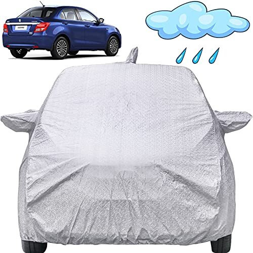 Swift Dzire Waterproof Car Cover With Mirror & Antenna Pockets, Shinning Silver Design, Non Woven Fabric,Triple Stitched, Compatible With Maruti Swift Dzire Car Cover (2017 To 2024), Car Accessories