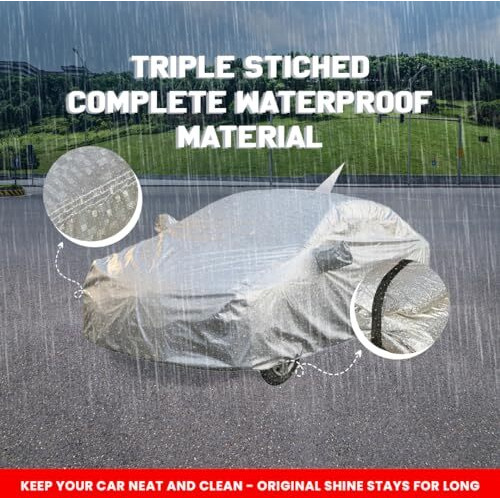 Swift Dzire Waterproof Car Cover With Mirror & Antenna Pockets, Shinning Silver Design, Non Woven Fabric,Triple Stitched, Compatible With Maruti Swift Dzire Car Cover (2017 To 2024), Car Accessories