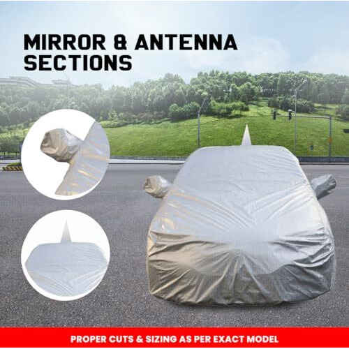 Swift Dzire Waterproof Car Cover With Mirror & Antenna Pockets, Shinning Silver Design, Non Woven Fabric,Triple Stitched, Compatible With Maruti Swift Dzire Car Cover (2017 To 2024), Car Accessories