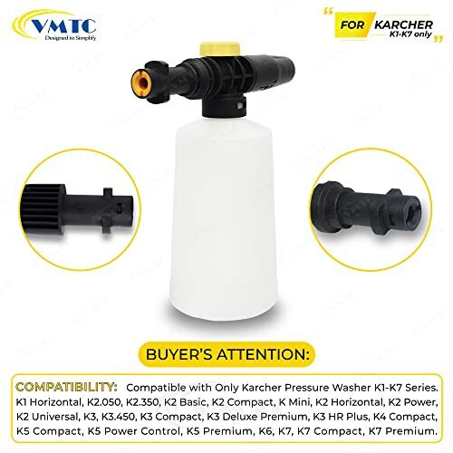 Vmtc Plastic Adjustable Foam Cannon Nozzle Lance Compatible With Karcher K1-K7 Pressure Washer Gun (700Ml High-Pressure Car Washer Accessory)
