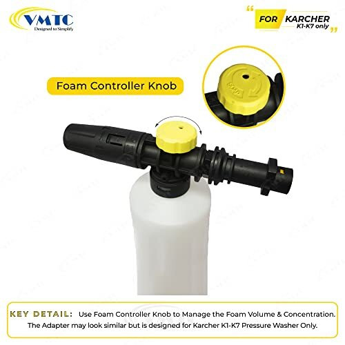 Vmtc Plastic Adjustable Foam Cannon Nozzle Lance Compatible With Karcher K1-K7 Pressure Washer Gun (700Ml High-Pressure Car Washer Accessory)
