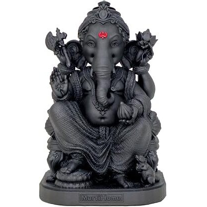 Murtihome Vighnaharta Ganesha Murti, 7.74 Cm Height, Black, 3D Printed, Uv Resin, Ganesha Car Dashboard Idol
