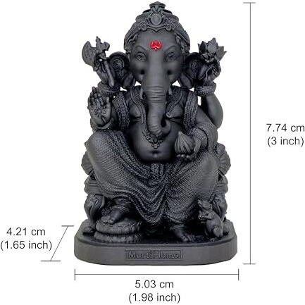 Murtihome Vighnaharta Ganesha Murti, 7.74 Cm Height, Black, 3D Printed, Uv Resin, Ganesha Car Dashboard Idol