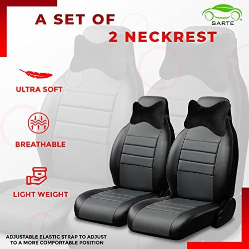 Sarte Car Neck Rest Pillow Head Rest Cushion For Car Seat,Neck Support For Long Driving Made Of Soft American Velvet Fabric With Soft Pollyfiber Filling And Elastic Stripes Set Of 2 Pcs Black