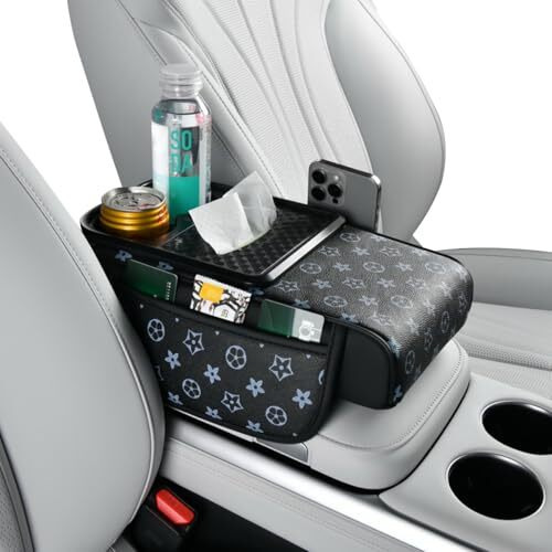 Sthira Pu Armrest For Car Center Console 4 In 1 Car Armrest With Cup Holder Tissue Paper Box Pocket Fashion Armrest Cushion Pad For Car Universal Car Arm Rest Cushion Comfort Car Hand Rest 35*19*8Cm