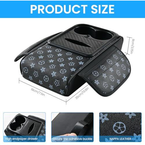 Sthira Pu Armrest For Car Center Console 4 In 1 Car Armrest With Cup Holder Tissue Paper Box Pocket Fashion Armrest Cushion Pad For Car Universal Car Arm Rest Cushion Comfort Car Hand Rest 35*19*8Cm