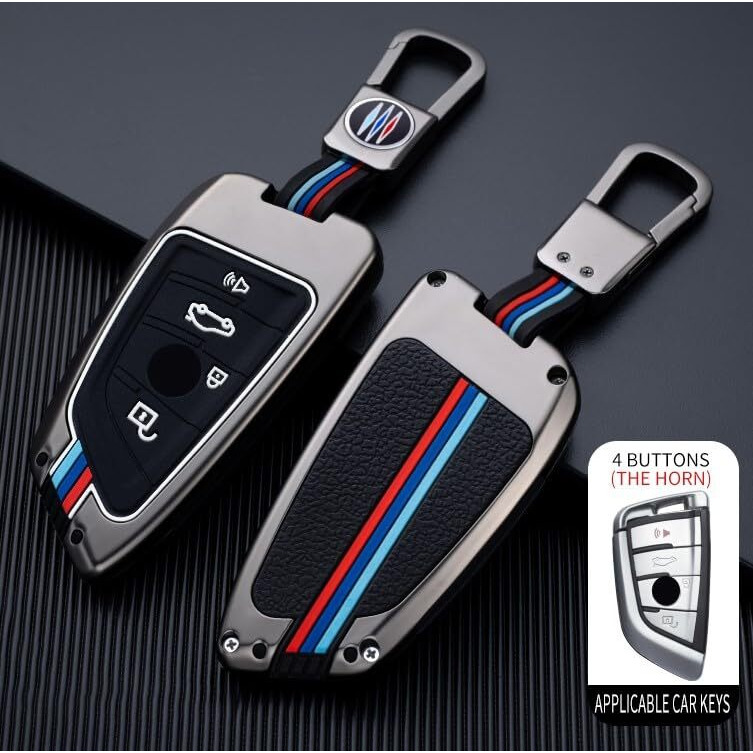 Coll Of Fest Metal Silicon Key Cover Compatible With Bmw X1 X3 X6 X5 | 5, 6, 7 Series Gt Series M, X Series 4 Button Smart Key Special Feature Visible In Low-Light Condition