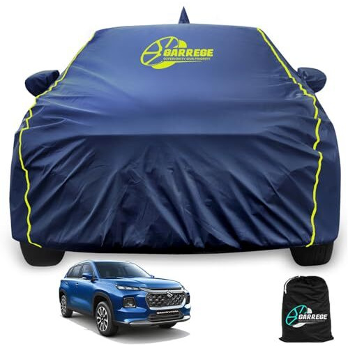 Garrege Weterproof Car Body Cover Compatible For Grand Vitara Car Cover With Mirror, Anteena Pocket And Soft Cotton Lining, Bottom Elastic, Triple Stitched (Polypropylene Black With Yellow Stripes)