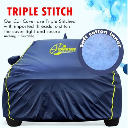 Garrege Weterproof Car Body Cover Compatible For Grand Vitara Car Cover With Mirror, Anteena Pocket And Soft Cotton Lining, Bottom Elastic, Triple Stitched (Polypropylene Black With Yellow Stripes)