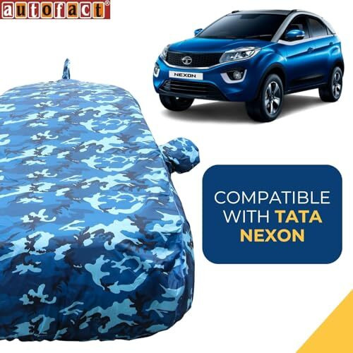 Autofact 100% Waterproof Car Body Cover Compatible With Tata Nexon (2017 To 2023), With Mirror And Antenna Pockets,4 X 4 American Matty, Long Lasting Durable Material, Camouflage Airforce Look
