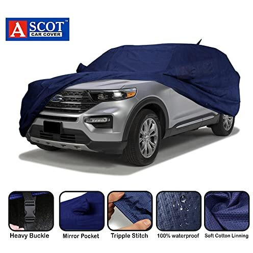 Ascot, Car Cover For Tata Safari Facelift Car Body Cover 2023-2025 Model 3 Layers Custom-Fit All Weather Heat Resistant Uv Proof For Indoor & Outdoor Use (Safari Accomplished+, Tiebond Blue)