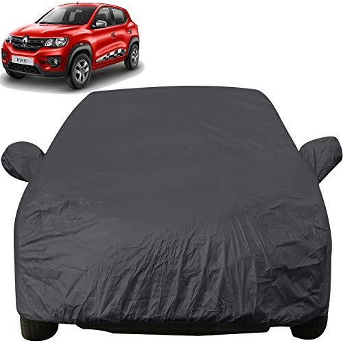 Kwid Dustproof Car Cover With Mirror Pockets, Grey Color, Taffeta Polyster,Triple Stitched, Compatible With Renaults Kwid Car Cover (2015 To 2020), Kwid Car Accessories