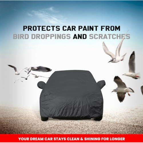 Kwid Dustproof Car Cover With Mirror Pockets, Grey Color, Taffeta Polyster,Triple Stitched, Compatible With Renaults Kwid Car Cover (2015 To 2020), Kwid Car Accessories