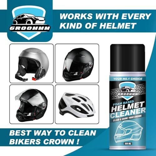 Groommm Helmet Cleaner 150Ml | Foaming Helmet Cleaner Spray | Anti-Bacterial Spray | Dirt Remover For Helmet Interior & Exterior | With Lemon Fragrance.