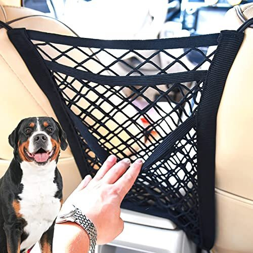 Sthira Car Mesh Organizer 3-Layer, Car Storage Net, Barrier Backseat Mesh Net For, Seat Back Net Bag, Driver Storage Netting Pouch, Automotive Seat Back Organizers With 4 Hooks (Fits Most Vehicles)
