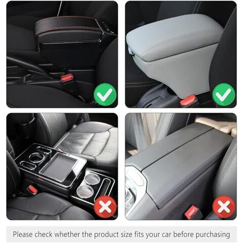 Hmaa Car Center Console Armrest Cover Pad Fashion Pu Leather Car Armrest Cushion Universal Fit For Suv/Truck/Car, Auto Armrest Seat Box Cover With 2 Mobile Pockets,
