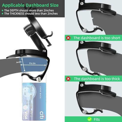 Flenzy Car Dashboard Phone Holder Mount, 360-Degree Rotation, Universal Clip Design, Black