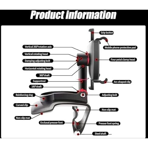 Flenzy Car Dashboard Phone Holder Mount, 360-Degree Rotation, Universal Clip Design, Black