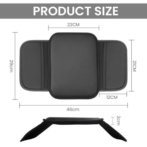 Hmaa Car Center Console Armrest Cover Pad Fashion Pu Leather Car Armrest Cushion Universal Fit For Suv/Truck/Car, Auto Armrest Seat Box Cover With 2 Mobile Pockets,